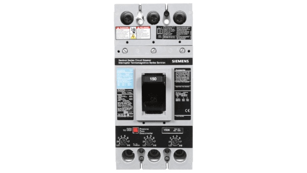 Interruptor FXD63B150L de Siemens de 150 A y 600 V, 3 polos, diseñado para proteger instalaciones industriales con capacidad de desconexión de 22 kA. Disponible en SYACSA.